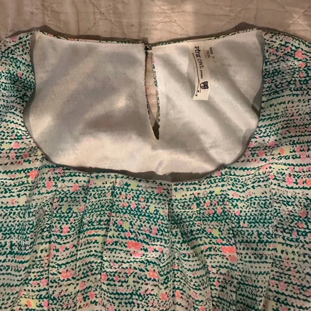 Pink Owl- Teal and Pink women’s Dress with bow- Size- large- like new! - Picture 4 of 8